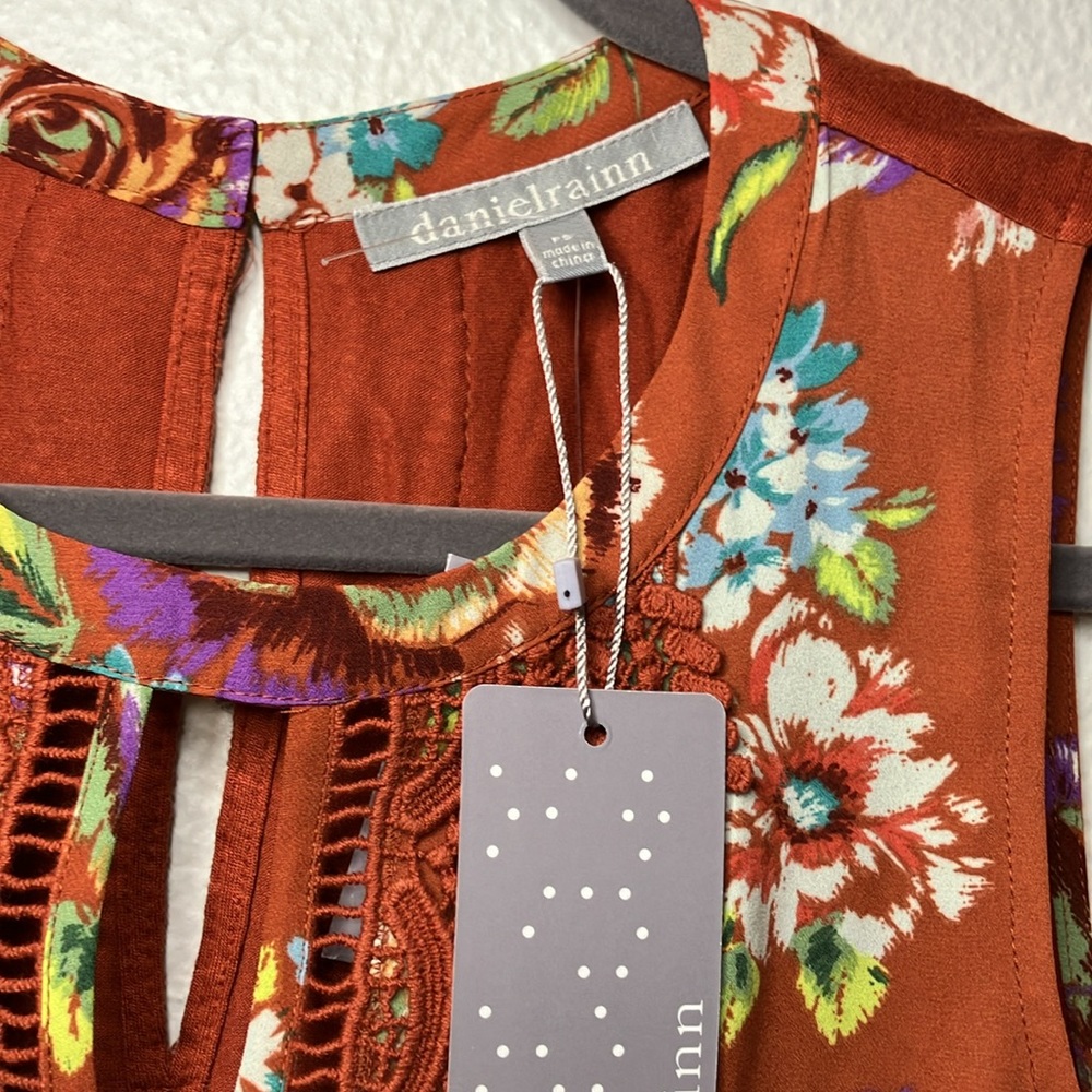 Daniel Rainn Rust Floral Sleeveless top PS NWT work shirt dress formal spring - Picture 3 of 7
